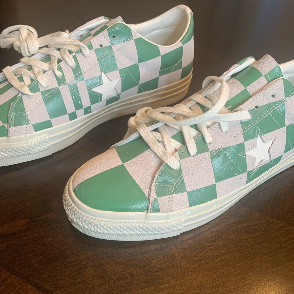 RARE‼️ Unisex NIB CONVERSE One Star OX Sneakers in White/Green Check, M10.5/W12 - Picture 8 of 12